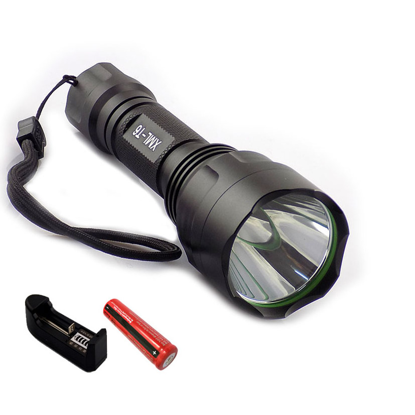 C8 T6 LED Flashlight flash Torch light 2000lm linternas recargable flashlights powerful tactical + 18650 battery+ charger