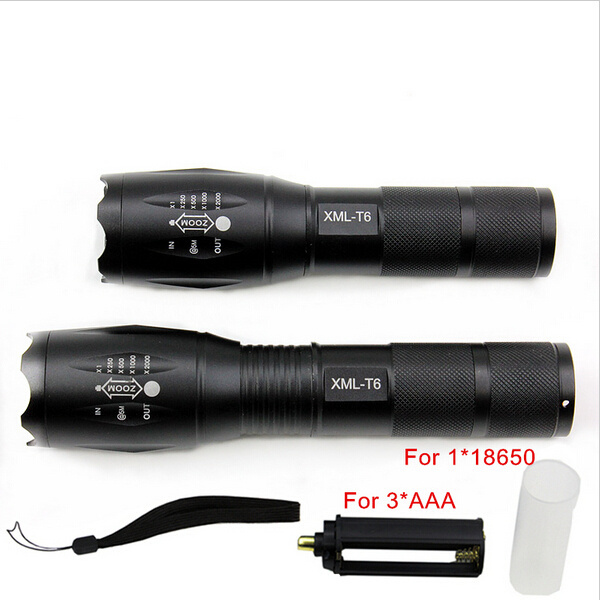 2500 Lumens XML T6 LED Flashlight Waterproof Zoomable Adjustable Tactical Torch Lamp 18650 Battery Flashlight