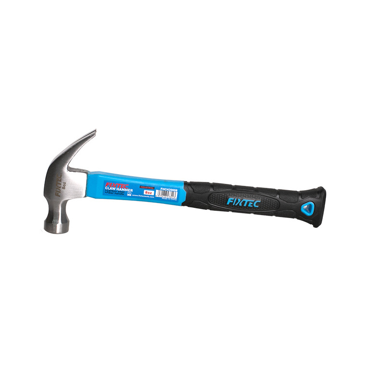 FIXTEC 8oz 16oz Professional Fiberglass Handle Multifunctional Claw Hammer