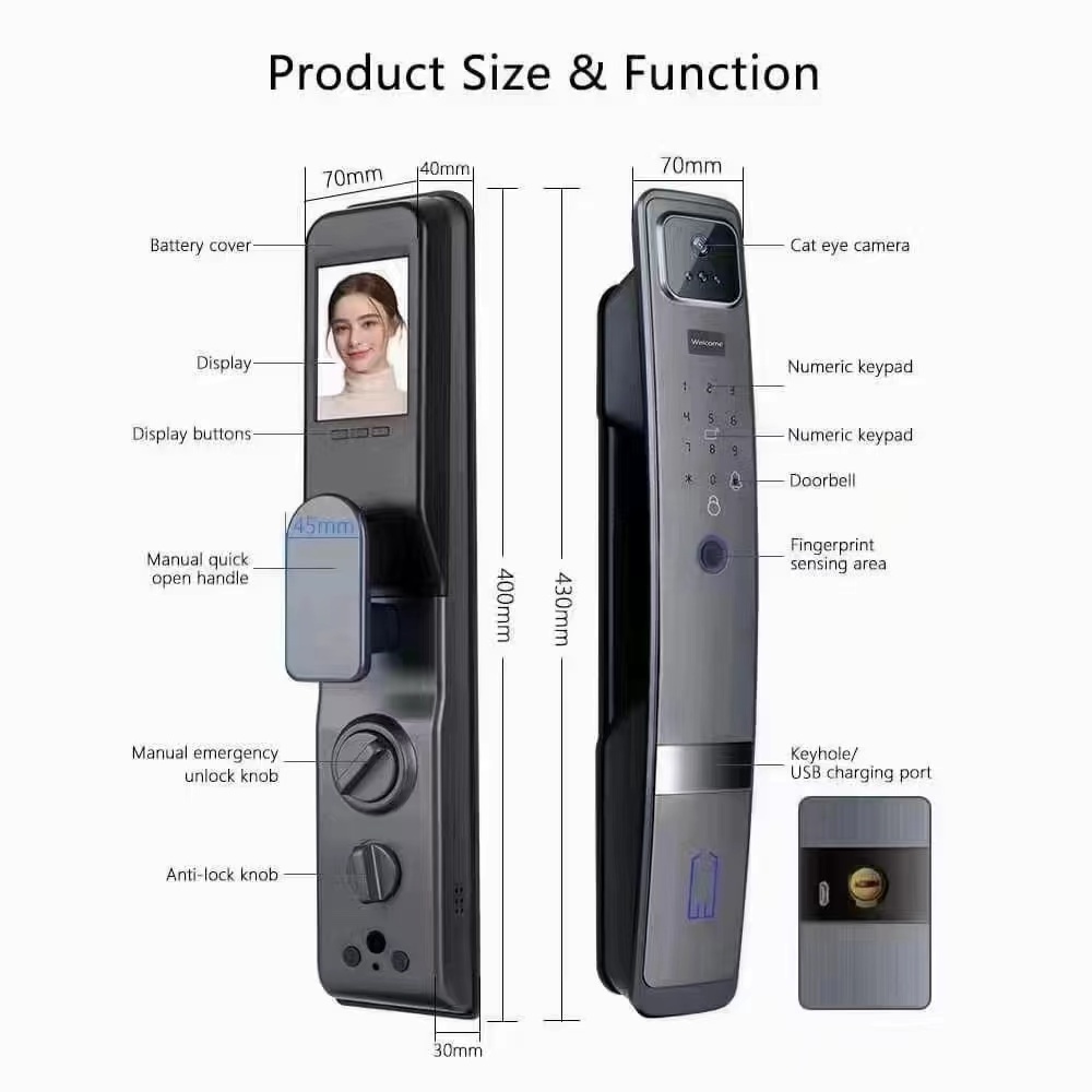 High security fingerprint door lock with camera Tuya 3D face recognition Automatic door lock for home