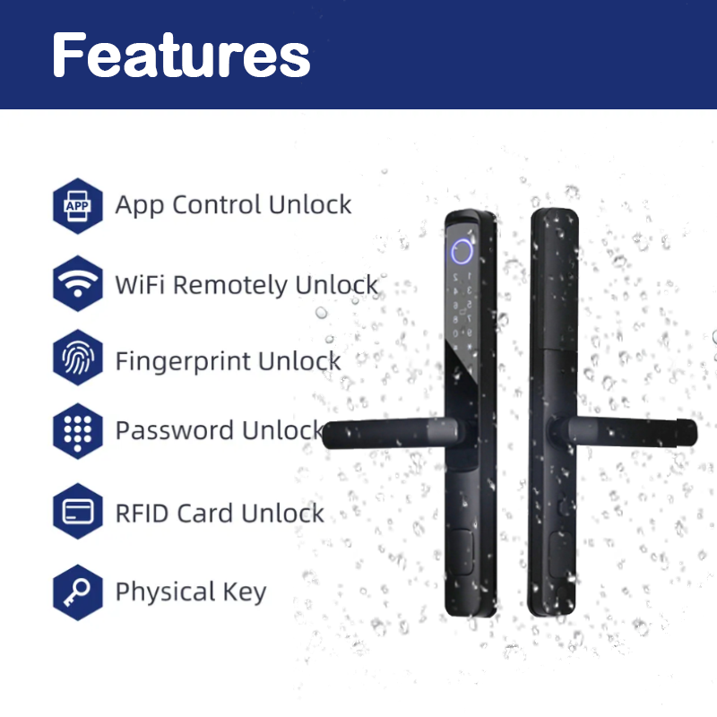 IP65 Waterproof Glass Lock  Wifi Aluminium Glass Sliding Door Lock Fingerprint Sliding Door Lock