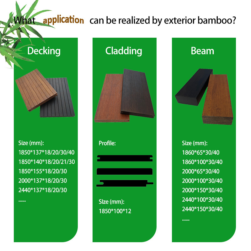 Durable and Stable outdoor/ exterior solid bamboo hardwood deck board terrace other landscaping & decking