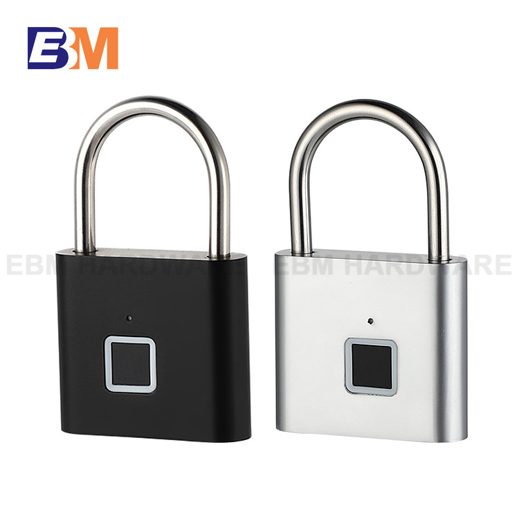 Black Silver Keyless USB Rechargeable Fingerprint Padlock Zinc alloy Fingerprint Smart Padlock