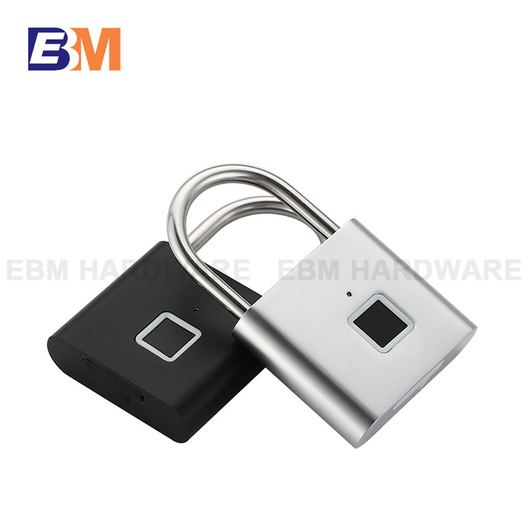 Black Silver Keyless USB Rechargeable Fingerprint Padlock Zinc alloy Fingerprint Smart Padlock