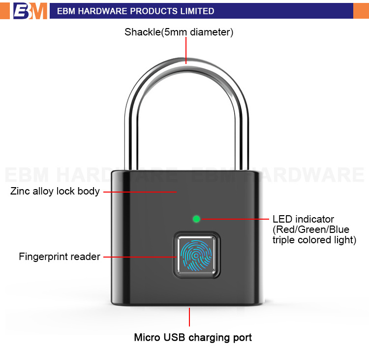 High quality Keyless Waterproof Anti-Theft smart door lock Intelligent Fingerprint Padlock Safety Electronic Smart Padlocks