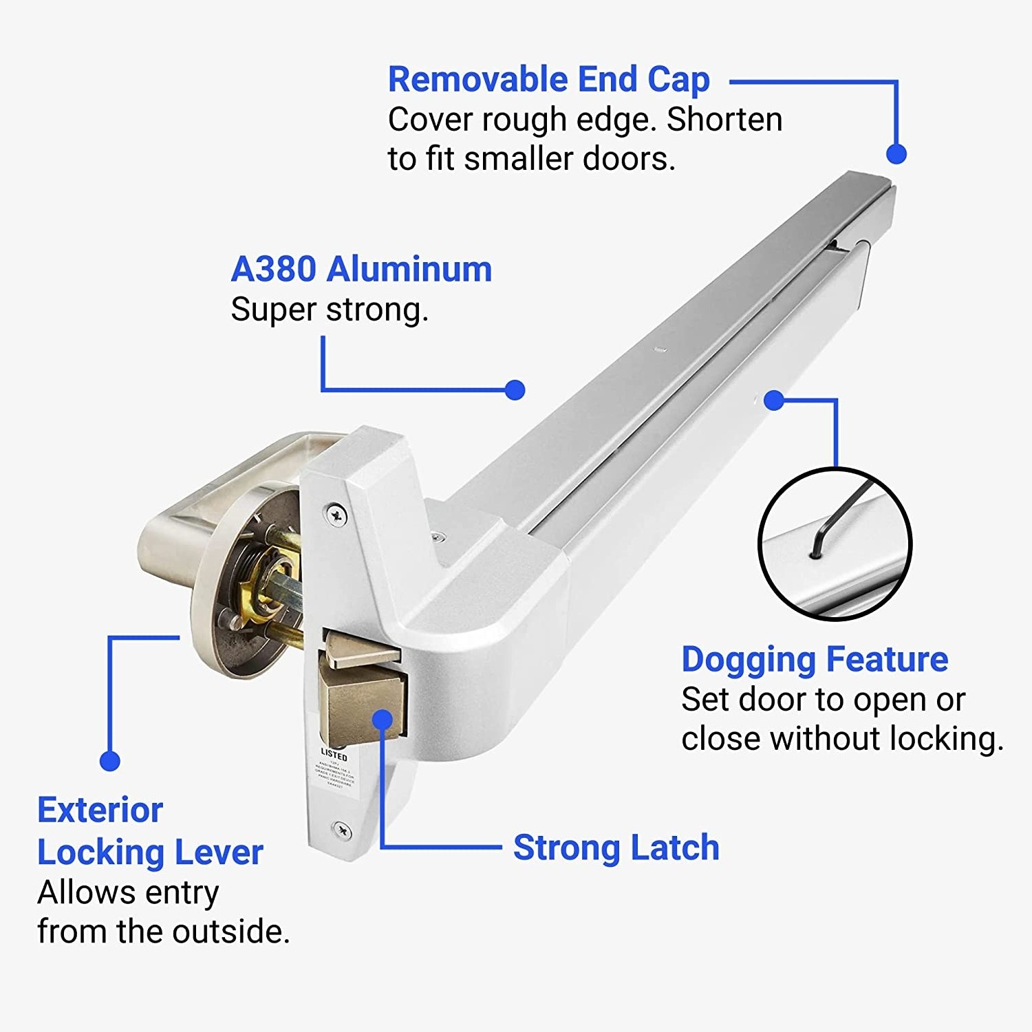 800mm 1000mm Push Bar Panic Exit Device Stainless Steel 304  Double Latch Panic Bar with Hex Key Dogging Fire Door Lock