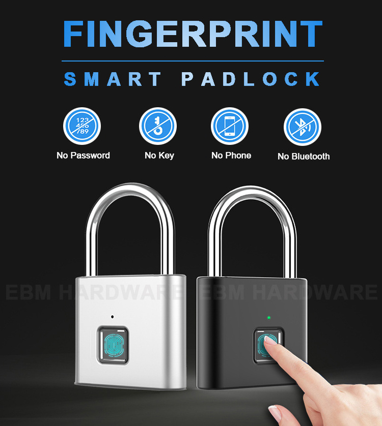 Fingerprint Padlock USB Rechargeable Keyless Smart Door Lock Biometric Fingerprint Lock Security Pad Lock for Cabinet Door