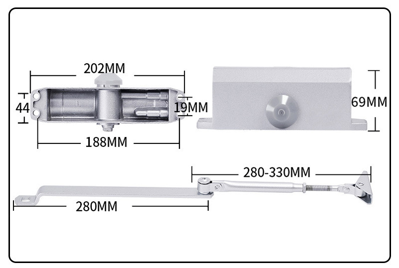 Heavy Duty Adjustable Commercial Automatic Door Closer Hydraulic Hidden Door Closer for 85-125KG Door