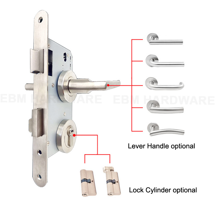 Euro-Profile Mortise Lock Body Lock Set SS304 Mortise Lockcase  for Exterior Door Lockset