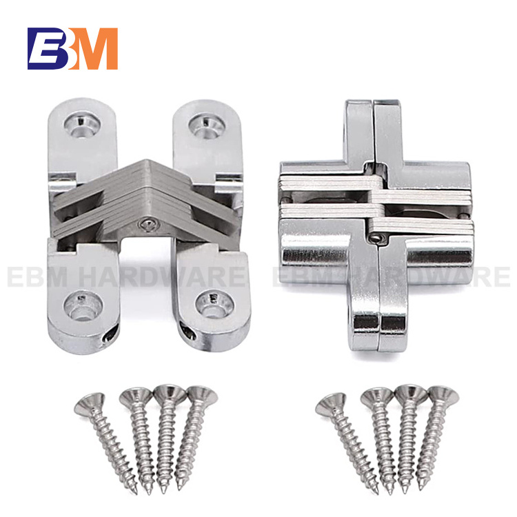 180 degree self closing  Zinc Alloy&Stainless steel invisible  hidden cross hinge folding adjustable concealed hinge