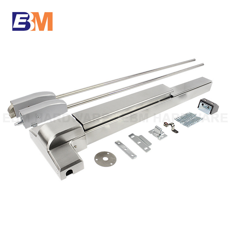 Security door panic hardware for double leaf door stainless steel 304 push bar panic lock vertical rod panic exit device