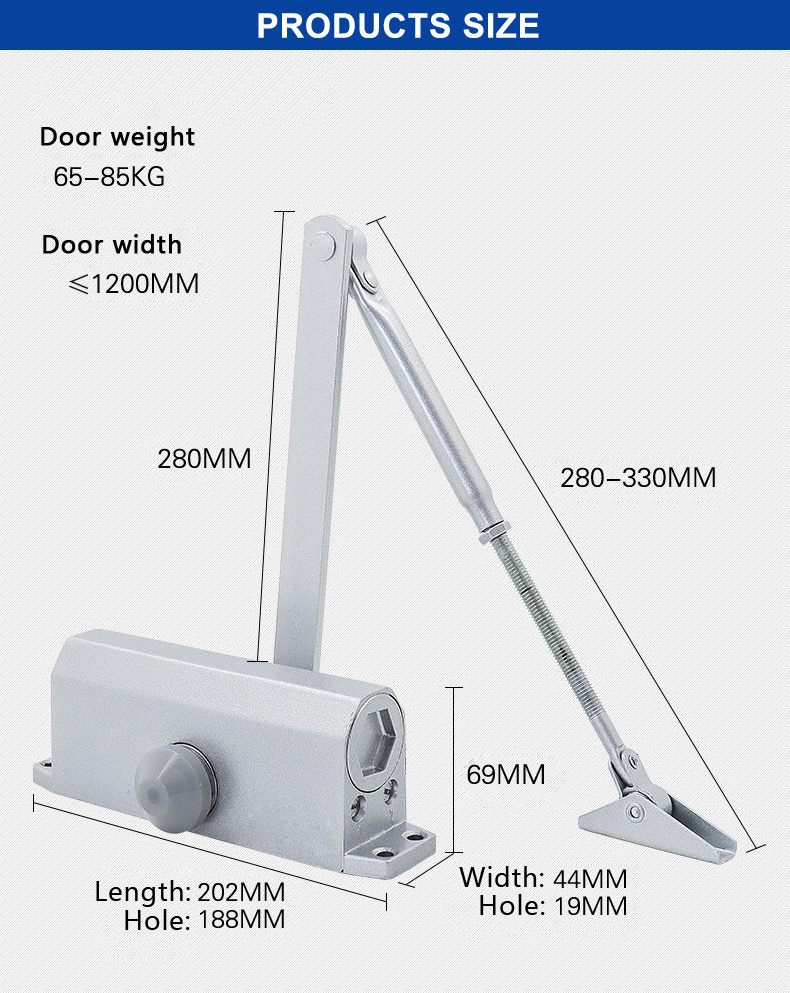 Heavy Duty Adjustable Commercial Automatic Door Closer Hydraulic Hidden Door Closer for 85-125KG Door