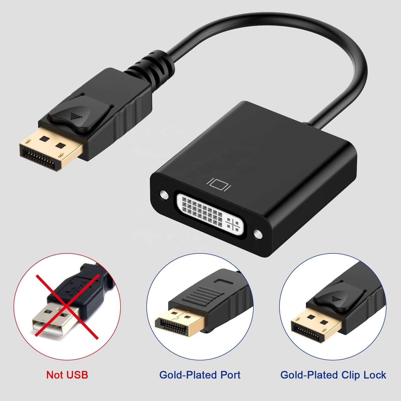 1080P DP to DVI Adapter DisplayPort Display Port to DVI Cable Adapter Converter Male to Female for Monitor Projector Displays