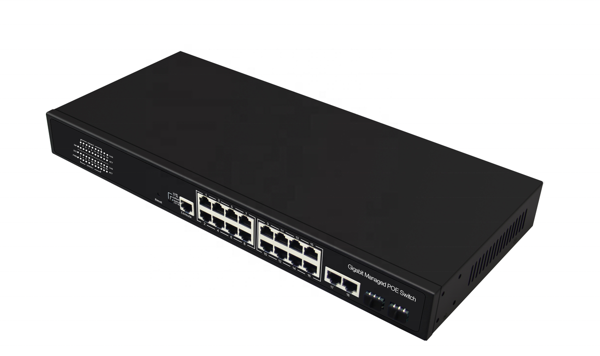 OEM 16  Port Gigabit 300W CCTV Network Ethernet managed PoE Switch 48V 10/100/1000M +2 Port GE  Combo+Console Port