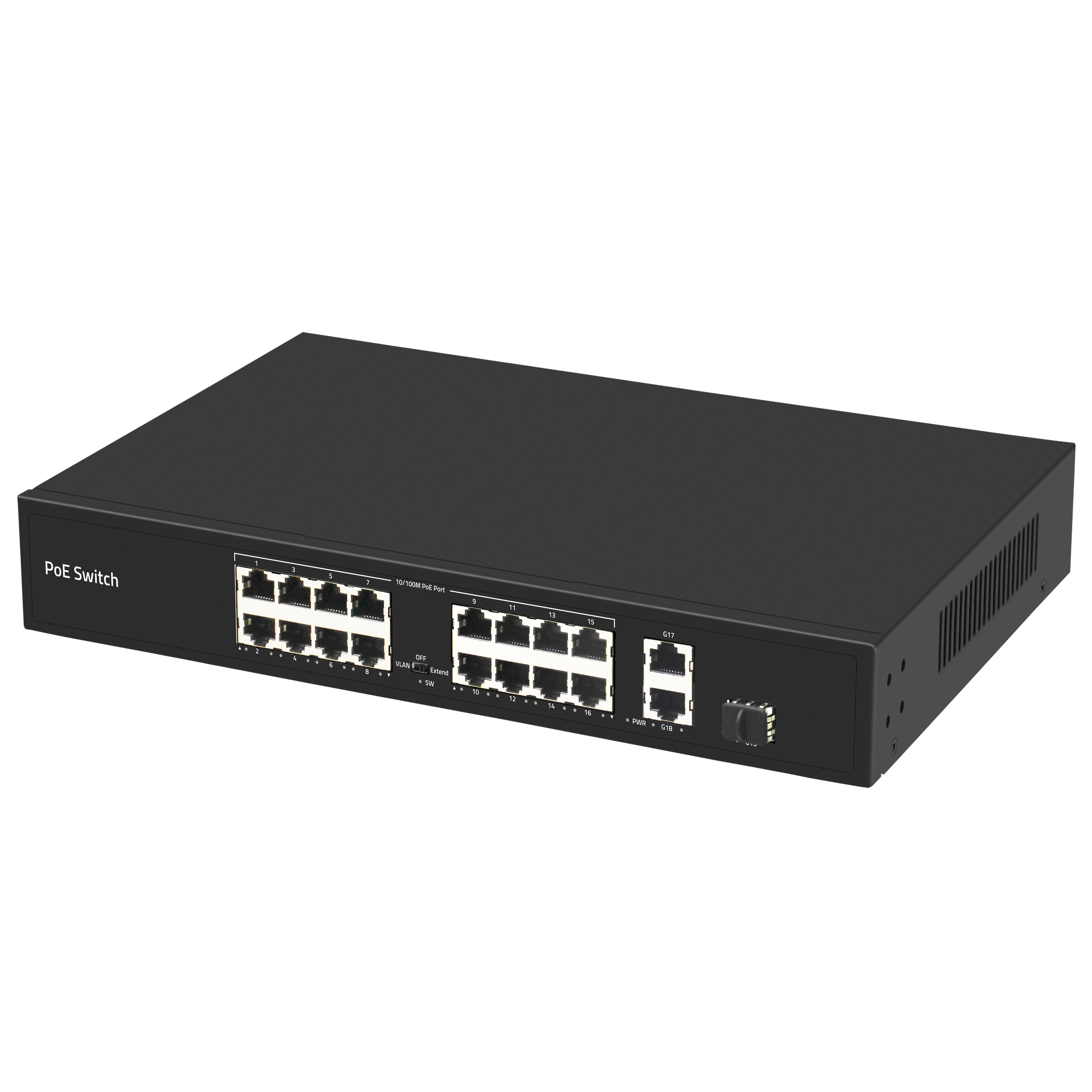 Desktop 1U Rack Mount 16 Ports Network Switch 200W Power Supply PoE Switch with 2 Gigabit Ethernet Uplink Ports