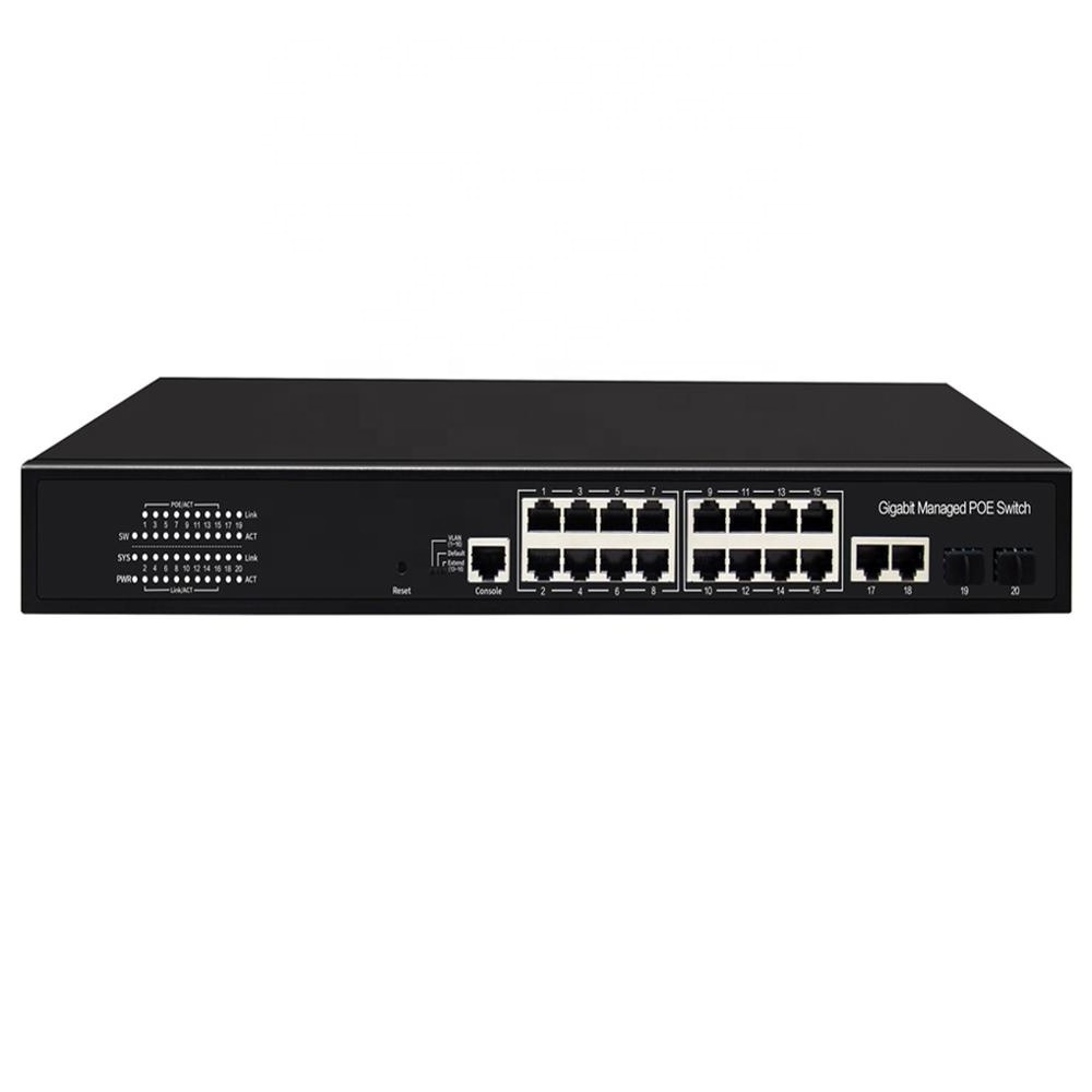 OEM 16  Port Gigabit 300W CCTV Network Ethernet managed PoE Switch 48V 10/100/1000M +2 Port GE  Combo+Console Port