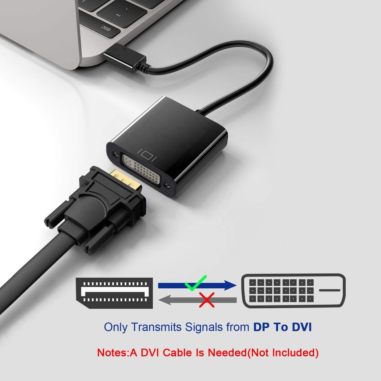 1080P DP to DVI Adapter DisplayPort Display Port to DVI Cable Adapter Converter Male to Female for Monitor Projector Displays