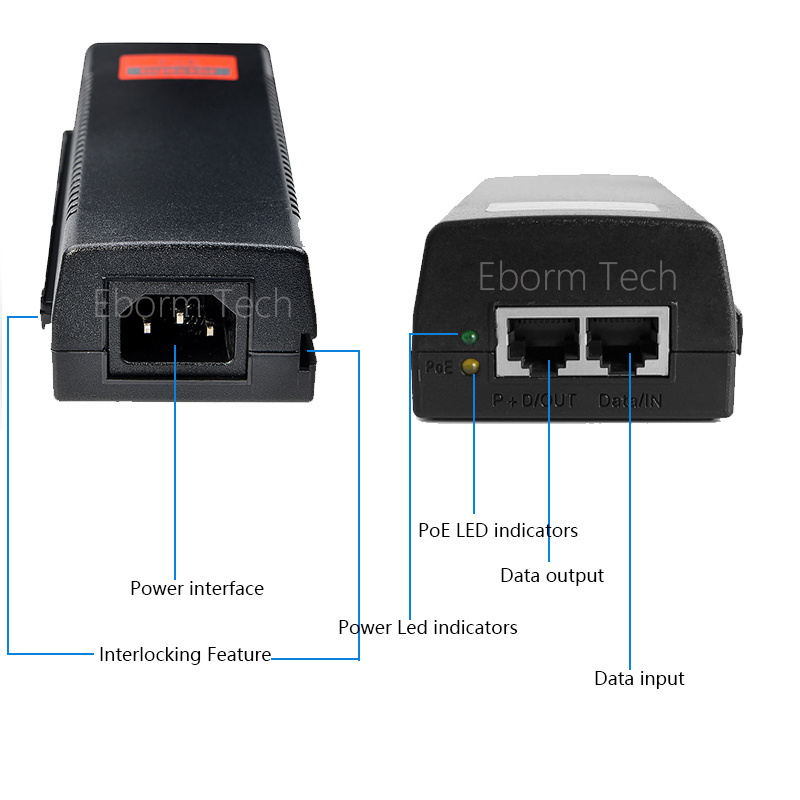 1000mbps gigabit poe injector dc52v 30w output ieee 8023af at power over ethernet lighting protect poe adapter for wireless ap