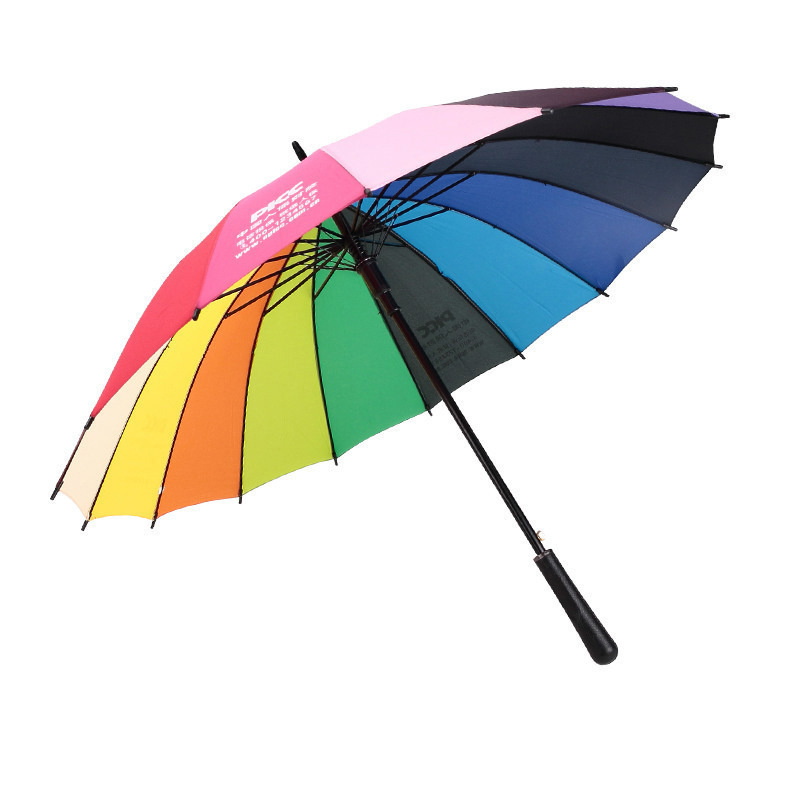 Golf Car straight Umbrella Waterproof Rainbow Sun Beach Umbrella Strong OEM Custom Printed Logo Cheap Promotional Promo