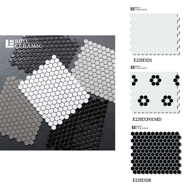 indoor decorative glazed ceramic hexagon shape mosaic feature design tiles for bathroom wall