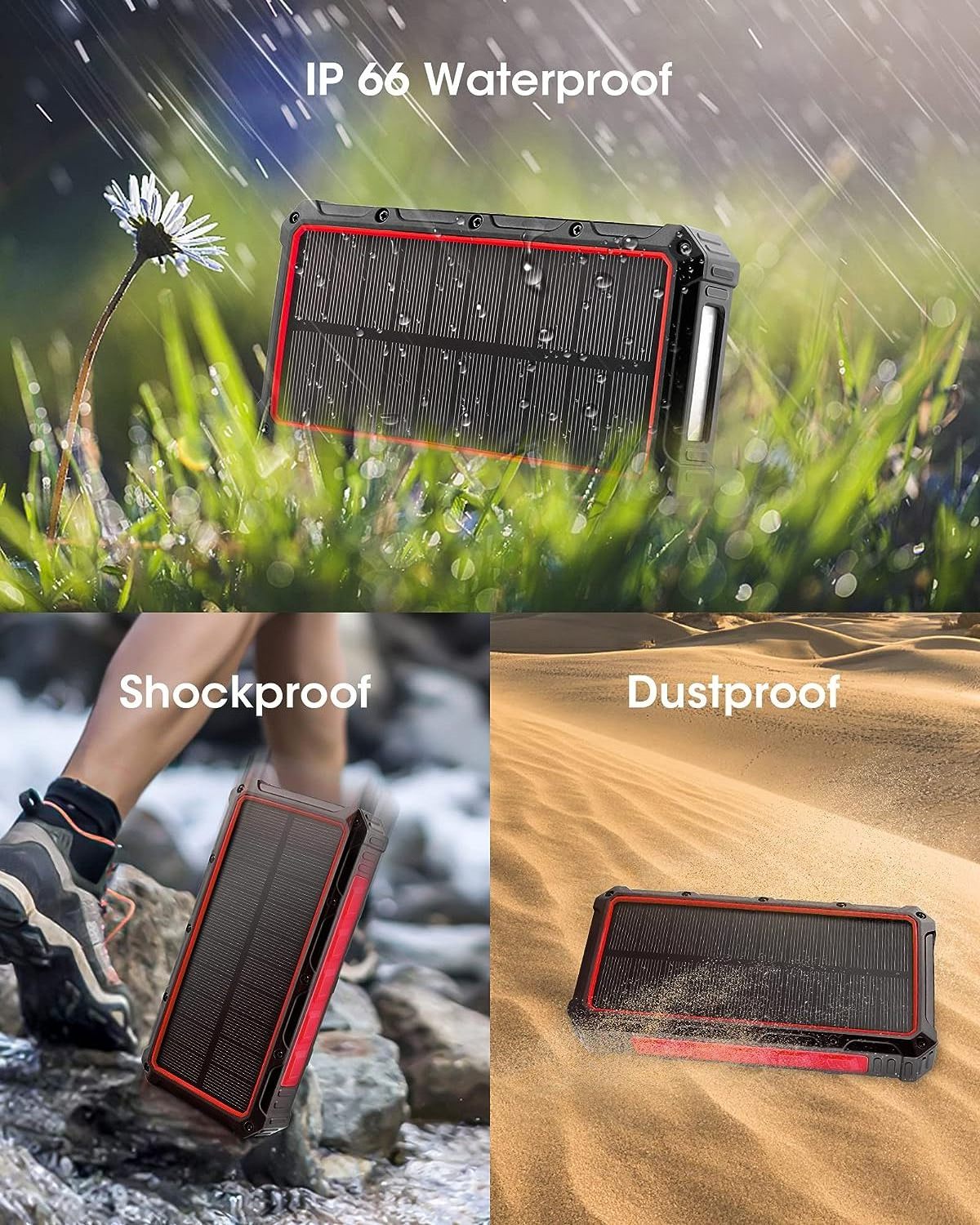 Solar Power Bank Dual USB Power Bank 36000mAh Waterproof Battery Charger Portable power banks Solar Panel with LED Light