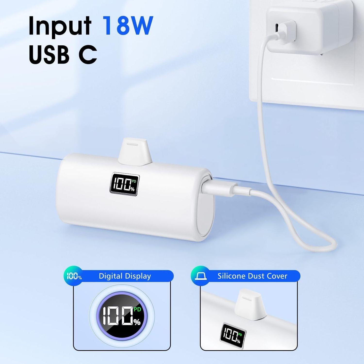 Portable Charger for iPhone Small Power Bank with LCD Display Mini Cute Battery Phone Charger for iPhone