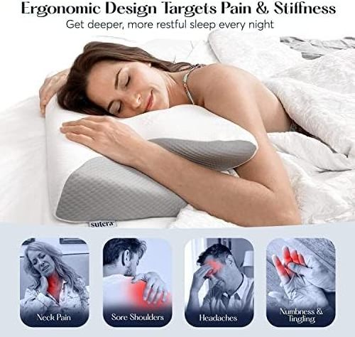 Contour Memory Foam Pillow for Sleeping, Orthopedic Cervical Support for Neck, Ergonomic Pillow for Side,White+Bag