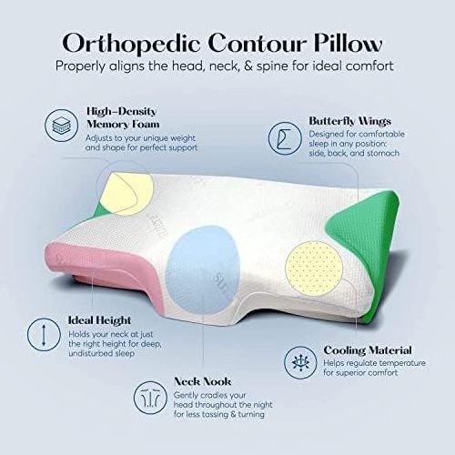 Contour Memory Foam Pillow for Sleeping, Orthopedic Cervical Support for Neck, Ergonomic Pillow for Side,White+Bag