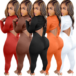 new EB-20221202    2022 New One Piece Ladies Rompers Long Sleeve Backless Stacked Fall Women Bodycon Jumpsuits