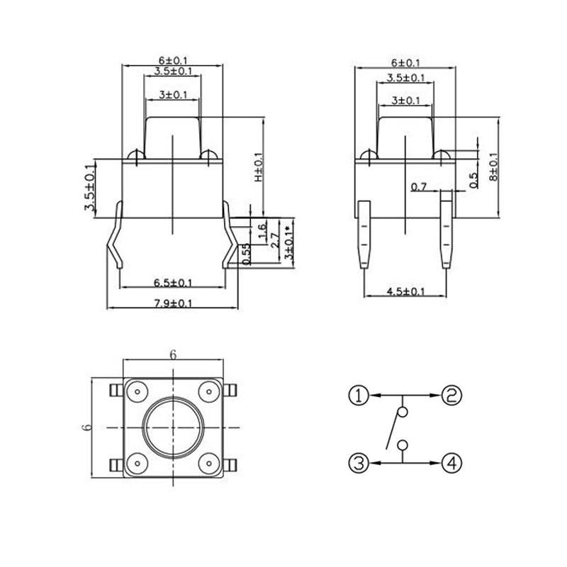 100/200Pcs 10 Kinds 6x6 Micro Tact Tactile Push Button 4.3mm-13mm DIP 4 Pin Momentary Switch 6*6 Switches For Arduino