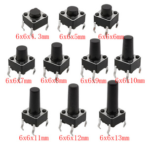 100/200Pcs 10 Kinds 6x6 Micro Tact Tactile Push Button 4.3mm-13mm DIP 4 Pin Momentary Switch 6*6 Switches For Arduino