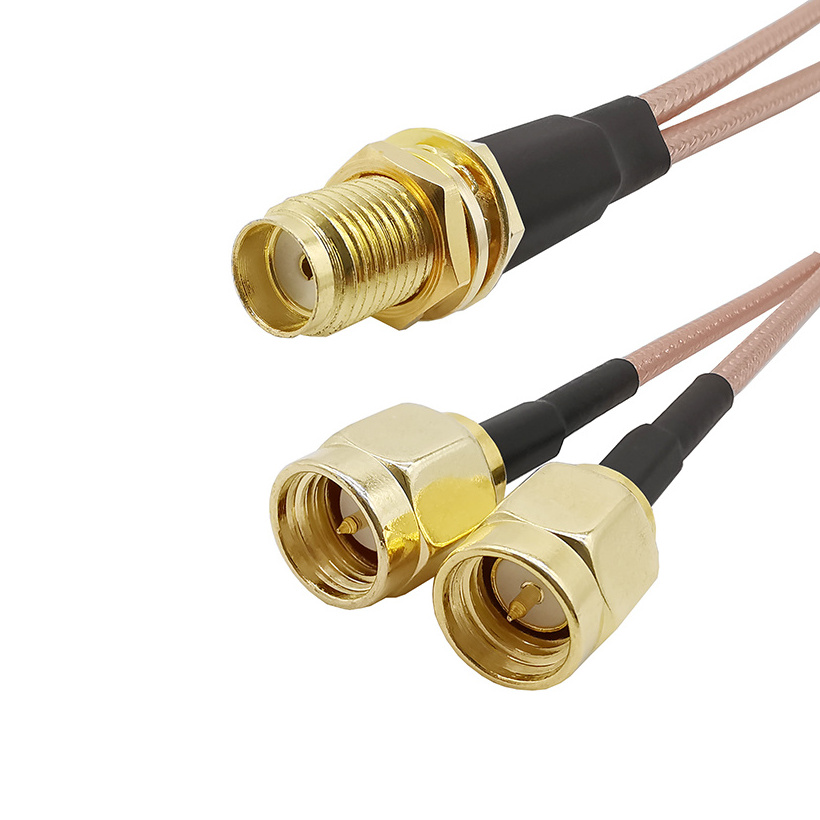 2X Male to SMA Female Bulkhead Antenna RF Coaxial Connector Pigtail Y Splitter RG316 Extension Jumper Cable