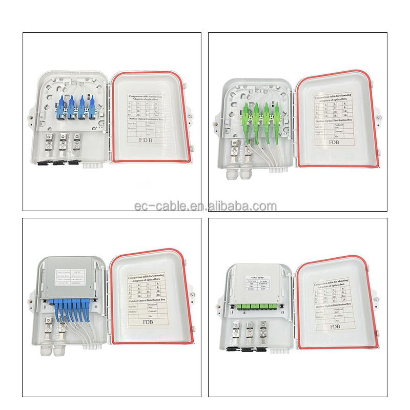 1*8 Fiber Optic Distribution Box 8 Core Ftth Splice Closure Drop Cable Terminal Box Optical Nap Box Wall Mounted Outdoor IP65 EC