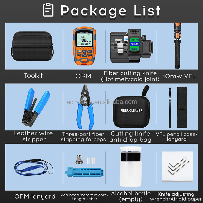 FTTH Fiber Cold Connection Tool Power Meter Visual Fault Locator Fiber Cleaver Optical Splicing Machine OPM Ftth Tools Kits