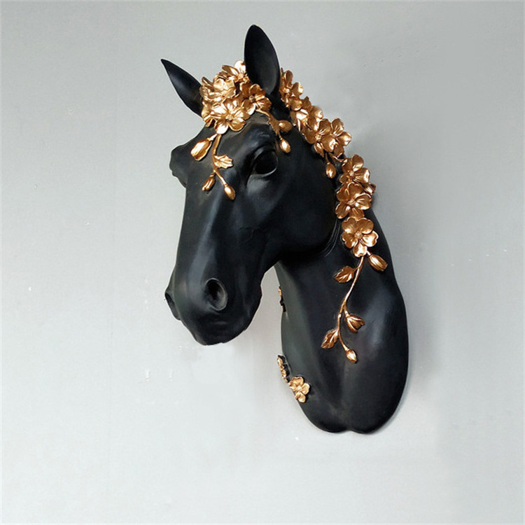 Ins style Nordic bar animal wall hanging decoration living room creative three-dimensional horse head resin ornaments