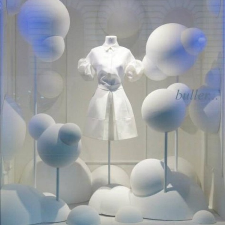 Fashion Artificial Giant Snowball Sculptures for Winter Clothing Window Display Large Fiberglass Snowball Sculpture Decoration