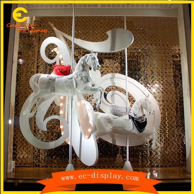 Store window visual decorations 3D display craft fiberglass carousel horse sculpture