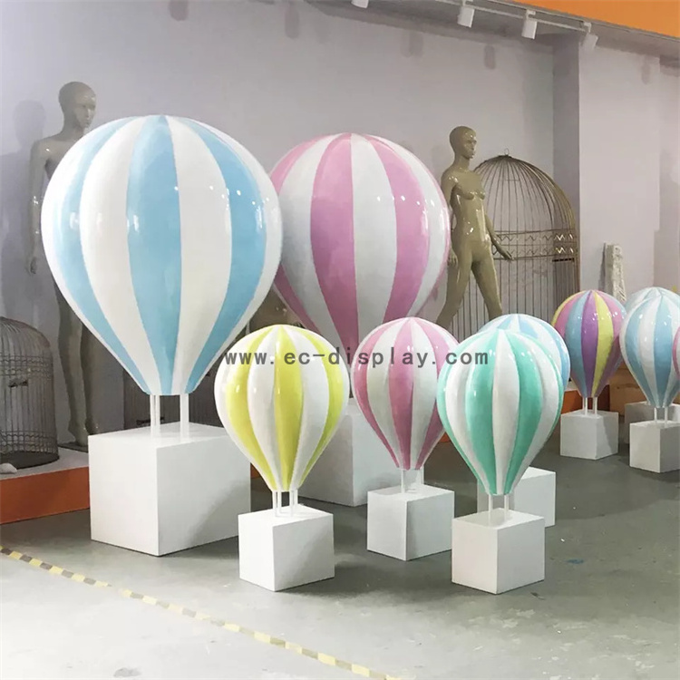 Large Wedding party props blue resin fiberglass hot air balloon display decorations for sale