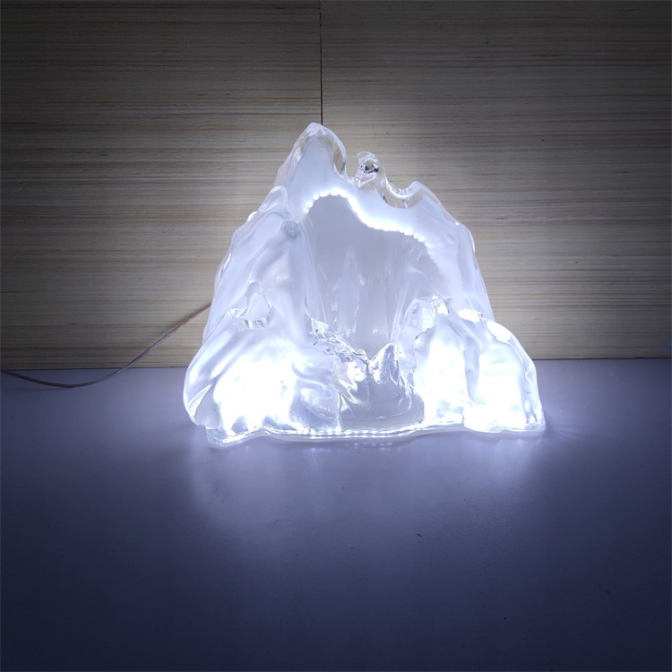 Brand shop window display artificial transparent resin iceberg sculpture Clear resin art crafts with lights