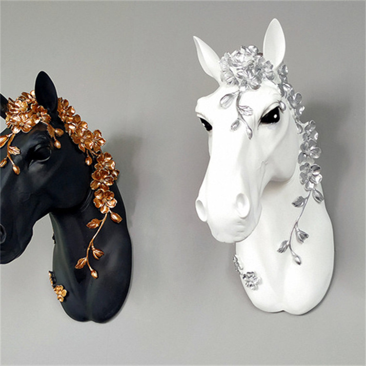 Ins style Nordic bar animal wall hanging decoration living room creative three-dimensional horse head resin ornaments