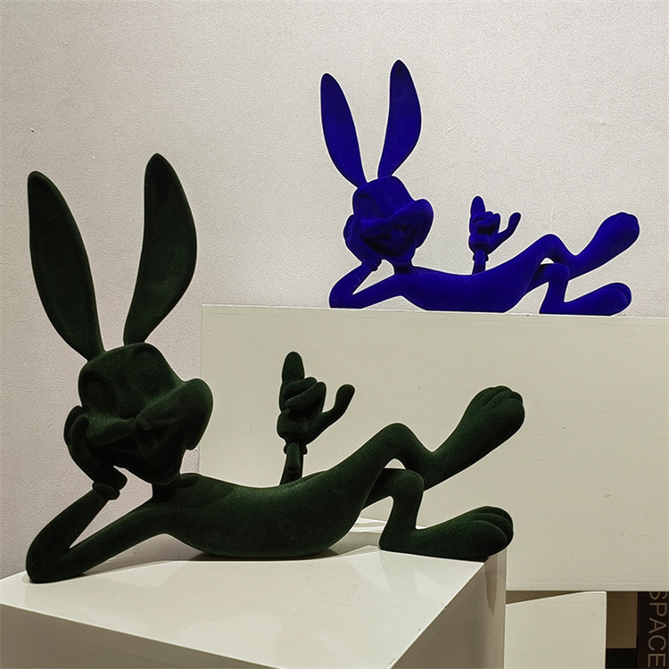 Klein blue flocking lying posture creative rabbit decoration home living room TV cabinet decoration model room soft decoration