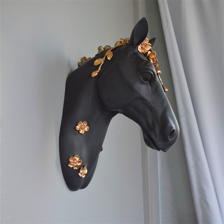 Ins style Nordic bar animal wall hanging decoration living room creative three-dimensional horse head resin ornaments