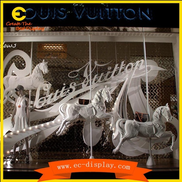 Store window visual decorations 3D display craft fiberglass carousel horse sculpture