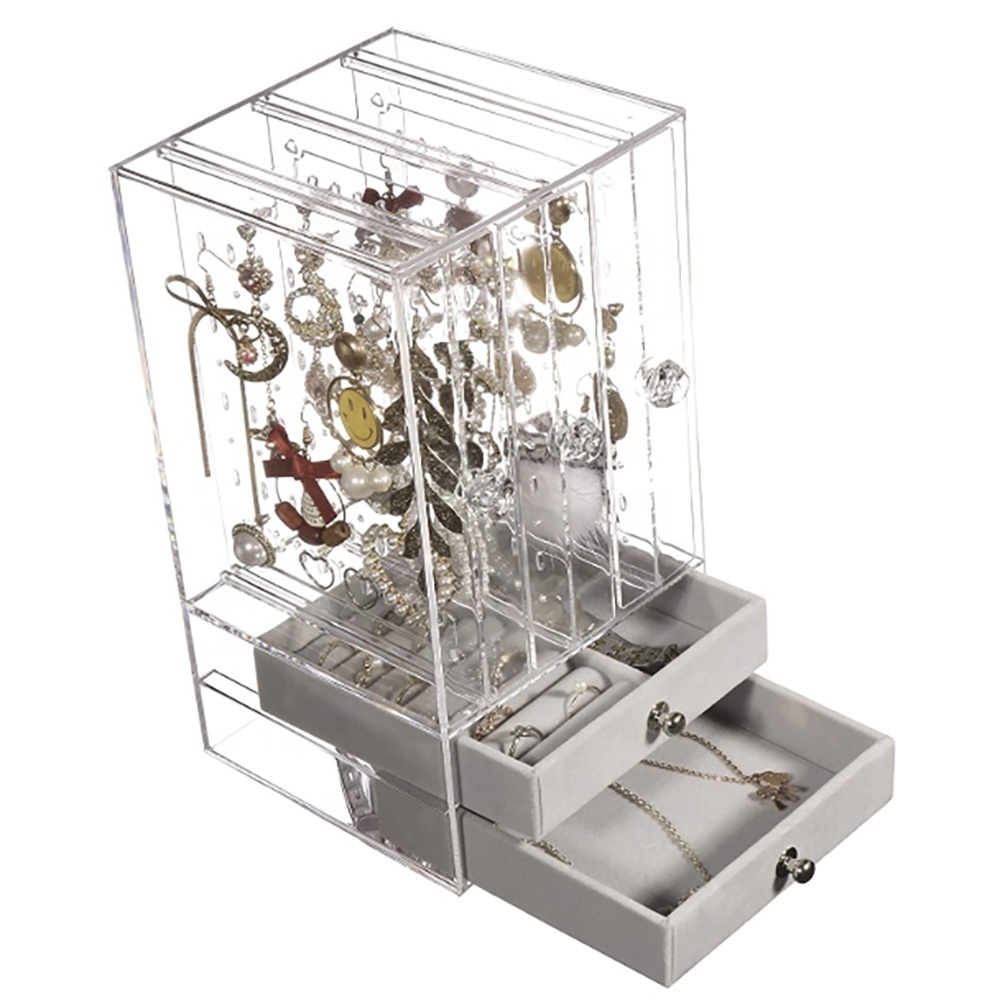 Acrylic Jewelry Organizer Holder, Necklace Organizer Earring Holder Stand, Hanging Rack Storage Tree Display with Velvet tray