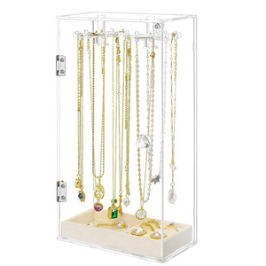 Acrylic Jewelry Organizer Holder, Necklace Organizer Earring Holder Stand, Hanging Rack Storage Tree Display with Velvet tray