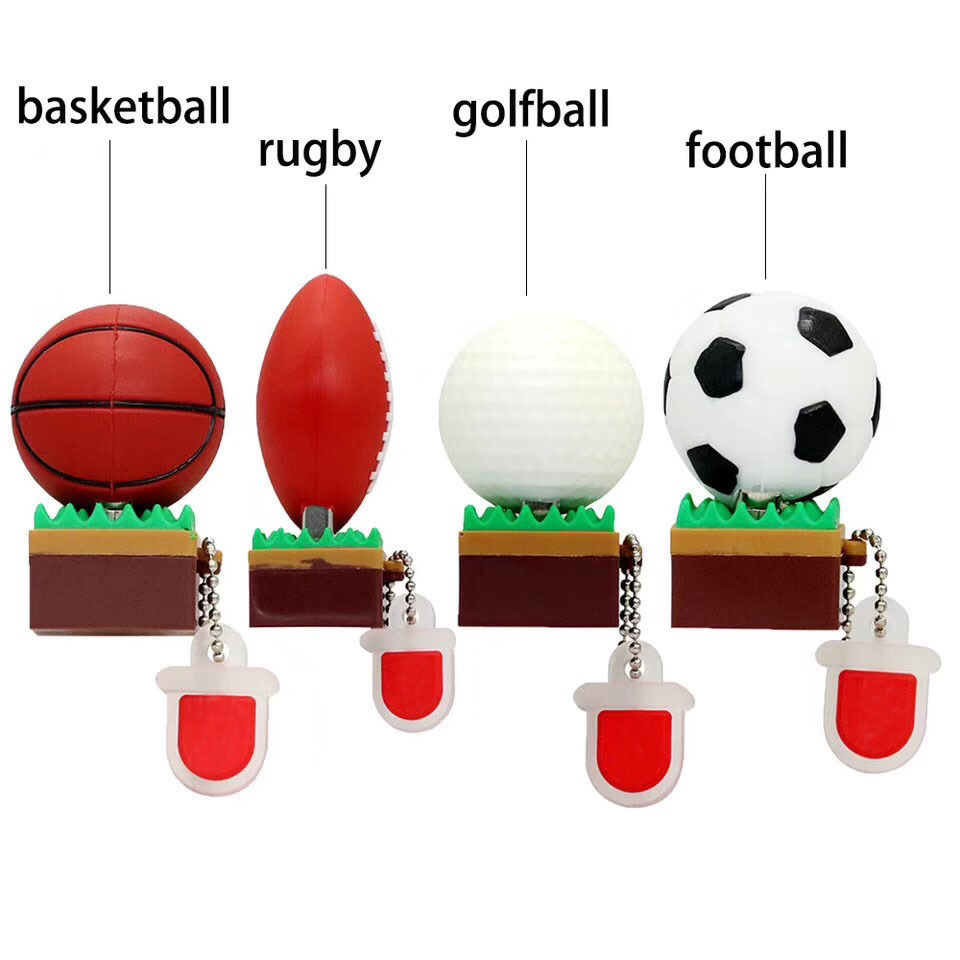 Customized Trophy Shape Metal USB Flash Drives  PVC Basketball Football Shape USB Stick 8gb