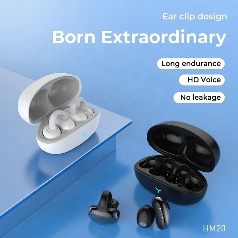 New High Quality HM20 Open Ear Clip TWS Earphones BT 5.3 Wireless ENC Noise Cancelling Headphones Clip-on HiFi Stereo Earbuds