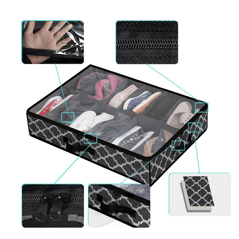 Under Bed Shoe Storage Organizer for Closet Fits 24 Pairs - Sturdy Under bed Shoe Container Box