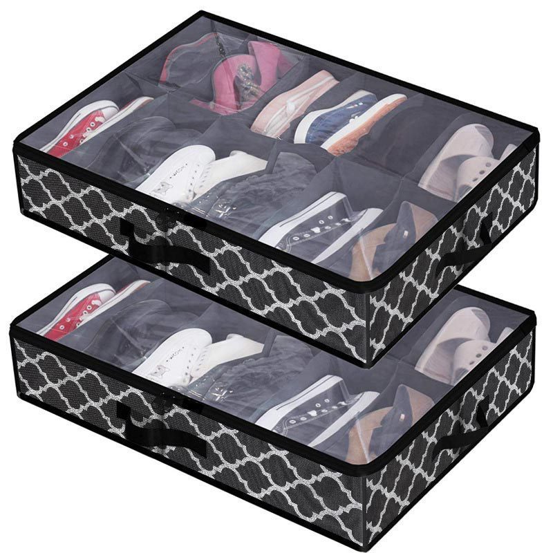 Under Bed Shoe Storage Organizer for Closet Fits 24 Pairs - Sturdy Under bed Shoe Container Box