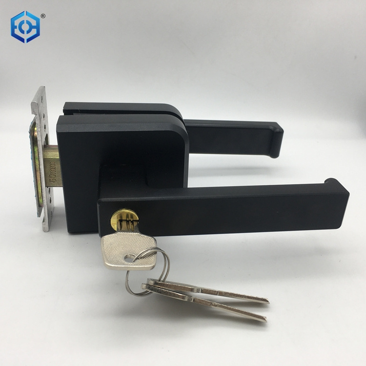 Matt Black Slim Frame Glass Door Handle Lock